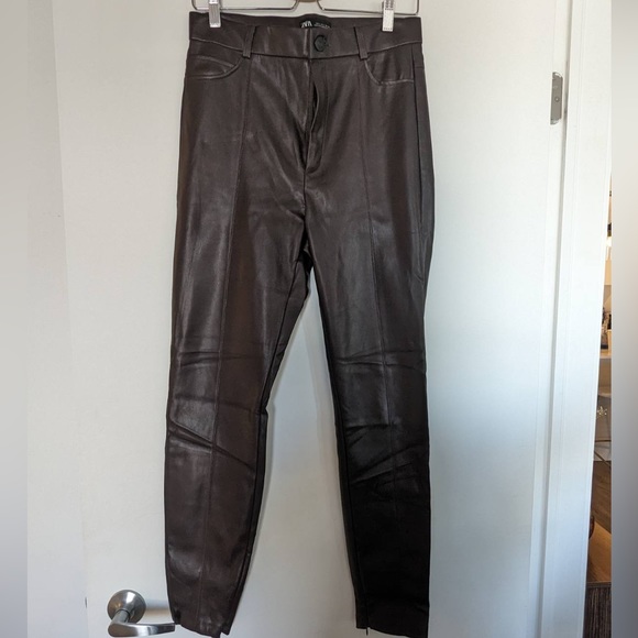 Zara leather pants in brown, size L - Picture 1 of 3